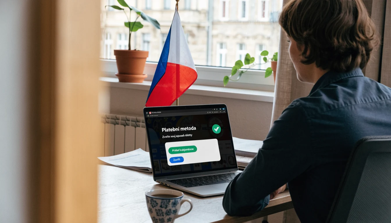 Kancelářský stůl s laptopem a ikonou Neterapay